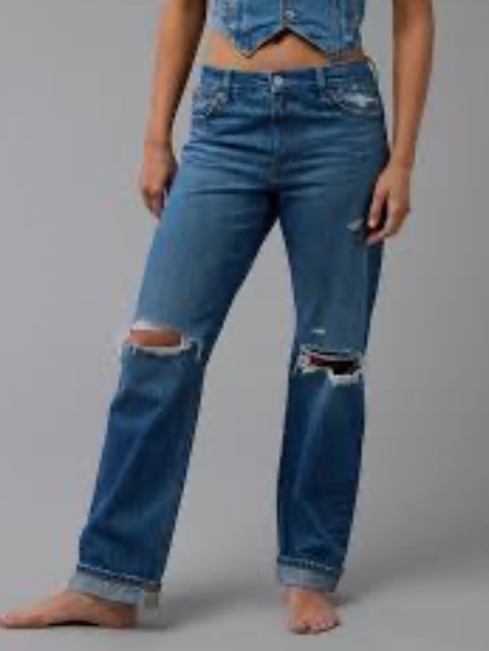 American Eagle Outfitters ex-boyfriend Dark Blue Distressed Relaxed Jeans